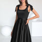 Dana A-line Square Knee-Length Satin Homecoming Dress With Bow DEP0020556