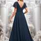 Alina A-line V-Neck Floor-Length Chiffon Bridesmaid Dress DEP0025806