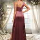 Miya A-line Asymmetrical Floor-Length Stretch Satin Bridesmaid Dress DEP0025828