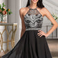 Yareli A-line Scoop Short/Mini Chiffon Homecoming Dress With Beading Sequins DEP0020559