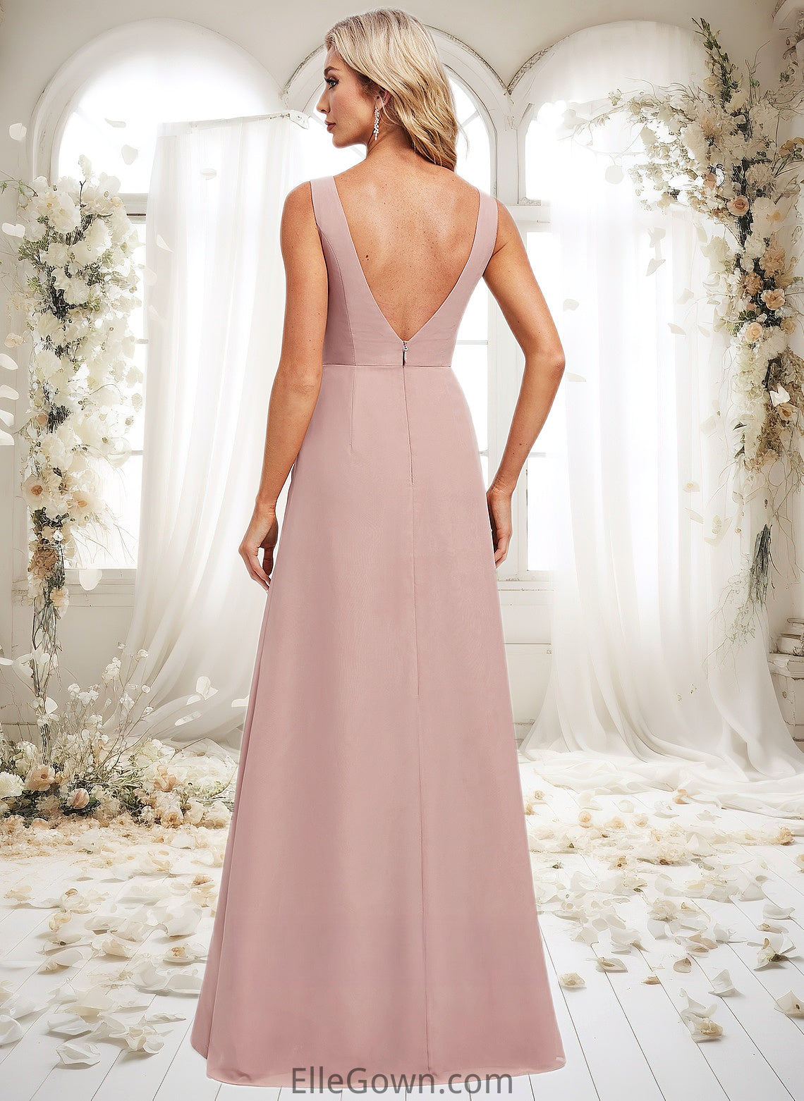 Erica A-line V-Neck Floor-Length Chiffon Bridesmaid Dress DEP0025820