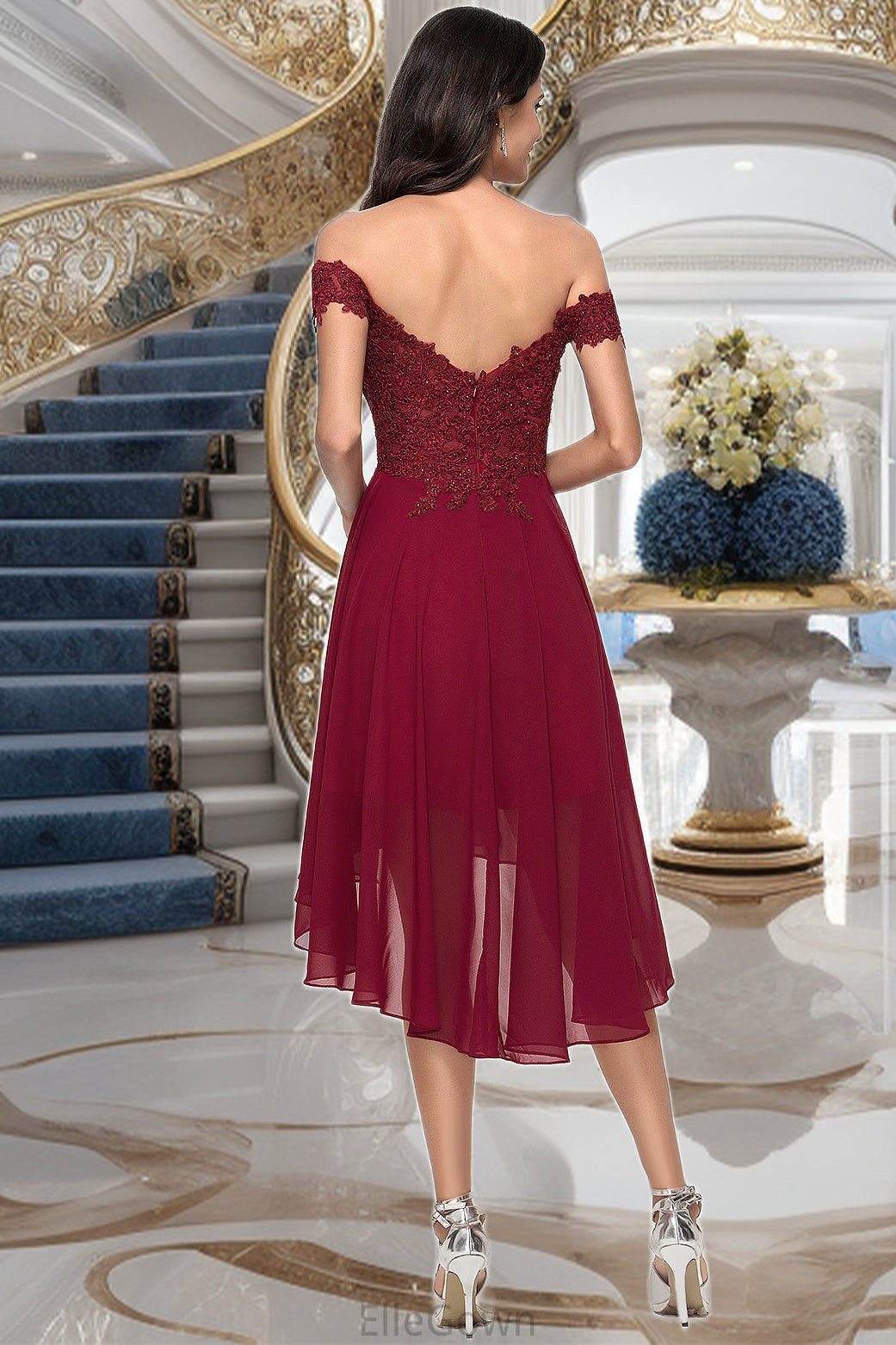 Hayley A-line Off the Shoulder Asymmetrical Chiffon Homecoming Dress With Beading DEP0020582