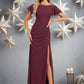 Kaila A-line Boat Neck Floor-Length Chiffon Bridesmaid Dress With Ruffle DEP0025827