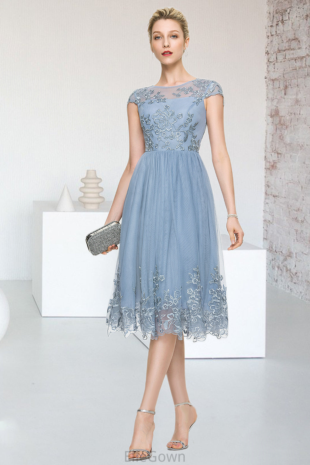 Akira A-line Scoop Knee-Length Lace Tulle Homecoming Dress With Sequins DEP0020579