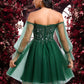 Moira A-line Off the Shoulder Short Tulle Homecoming Dress With Sequins Appliques Lace DEP0025663