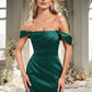 India Sheath/Column Off the Shoulder Floor-Length Satin Bridesmaid Dress DEP0025815