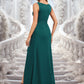 Amaya A-line Scoop Floor-Length Chiffon Bridesmaid Dress With Ruffle DEP0025814