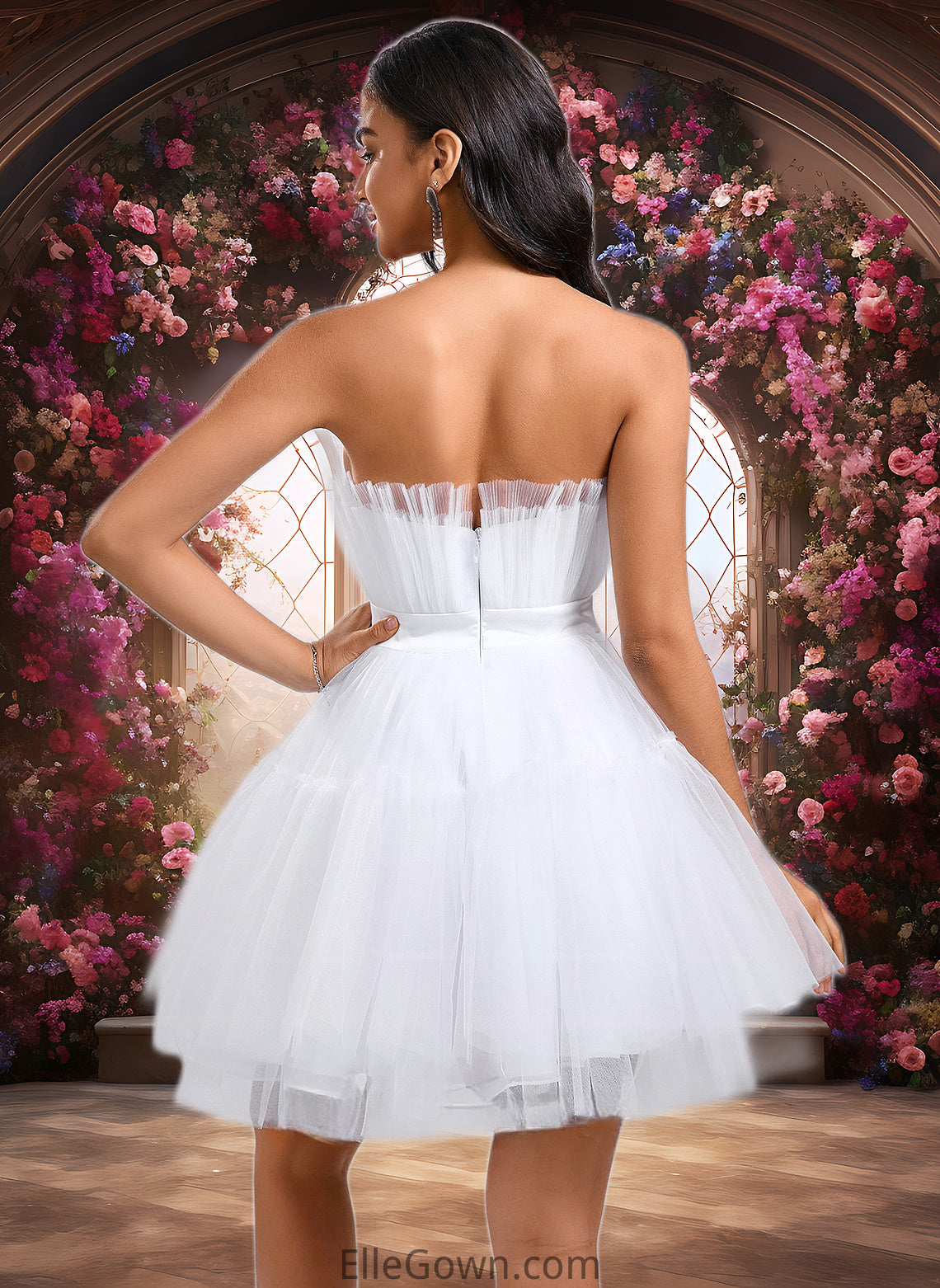 Phyllis Ball-Gown/Princess Asymmetrical Short Tulle Homecoming Dress With Bow DEP0025709