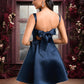 Baylee A-line Straight Short Satin Homecoming Dress With Bow DEP0025639