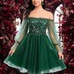 Moira A-line Off the Shoulder Short Tulle Homecoming Dress With Sequins Appliques Lace DEP0025663