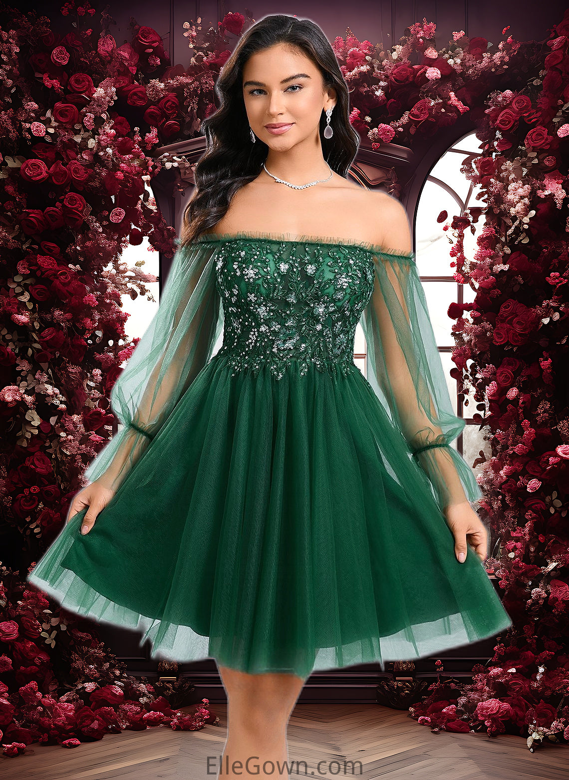 Moira A-line Off the Shoulder Short Tulle Homecoming Dress With Sequins Appliques Lace DEP0025663