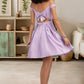 Azul A-line Off the Shoulder Short/Mini Satin Homecoming Dress With Bow DEP0020568