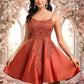 Mandy A-line Scoop Short Satin Lace Homecoming Dress With Sequins DEP0025683