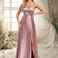 Arely A-line V-Neck Floor-Length Stretch Satin Bridesmaid Dress DEP0025822