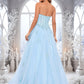 Olga Ball-Gown/Princess Straight Sweep Train Tulle Prom Dresses With Sequins Appliques Lace DEP0025864