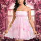 Kaylie A-line Straight Mini Lace Homecoming Dress With Bow Flower DEP0025670