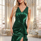 Kelsie Trumpet/Mermaid V-Neck Floor-Length Stretch Satin Bridesmaid Dress DEP0025812