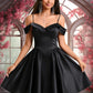 Briley A-line Off the Shoulder Short Satin Homecoming Dress DEP0025704