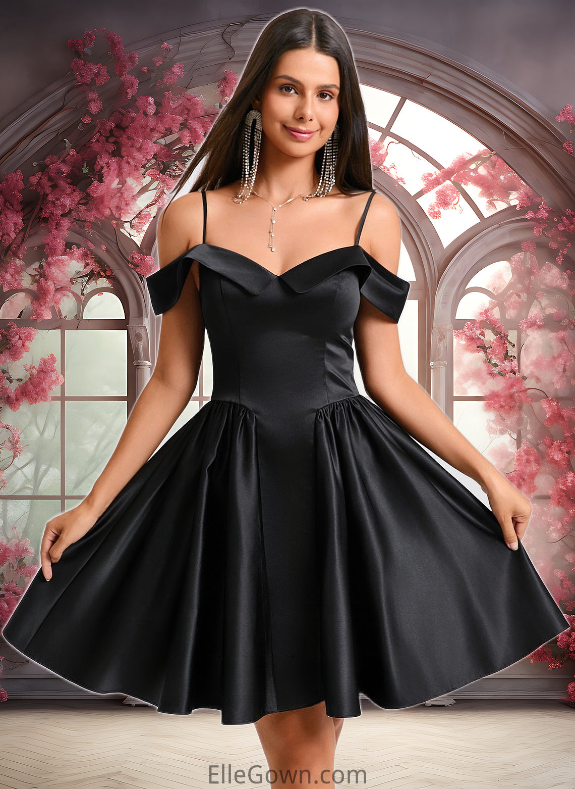 Briley A-line Off the Shoulder Short Satin Homecoming Dress DEP0025704