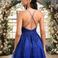 Natasha A-line Scoop Short Tulle Lace Homecoming Dress With Sequins DEP0025688