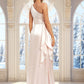 Mylie A-line One Shoulder Floor-Length Stretch Satin Bridesmaid Dress With Ruffle DEP0025818