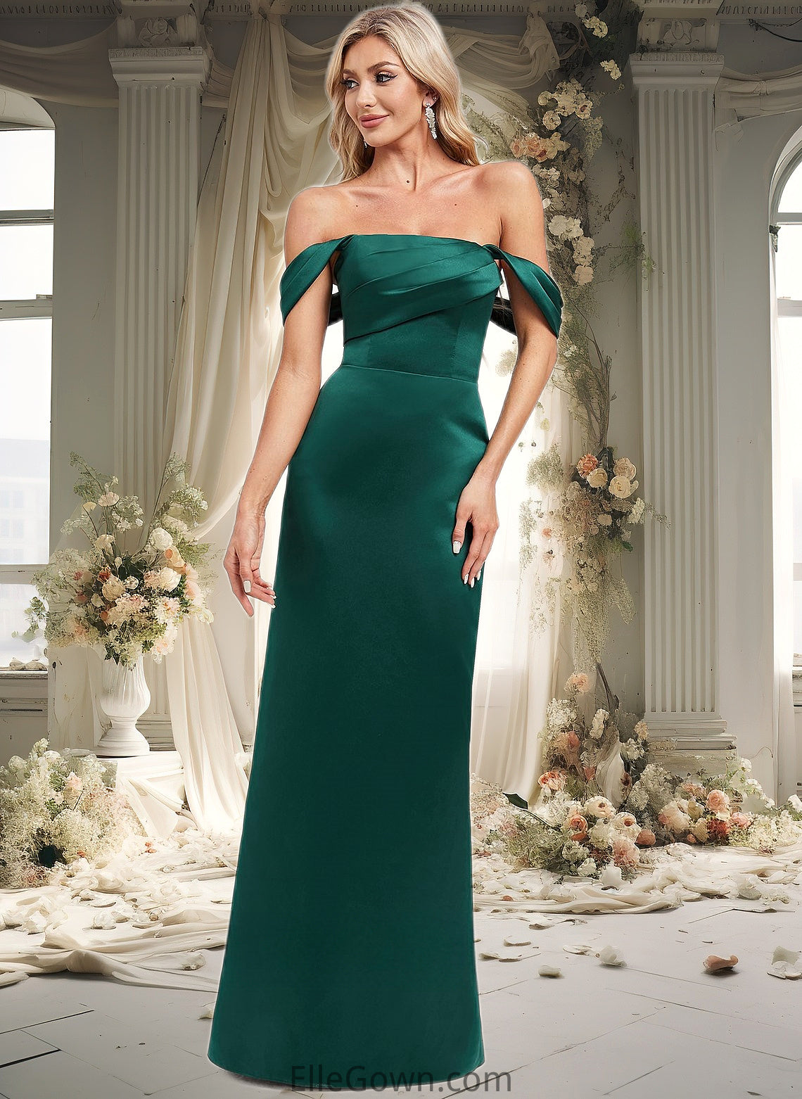 India Sheath/Column Off the Shoulder Floor-Length Satin Bridesmaid Dress DEP0025815