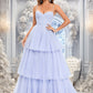 Akira Ball-Gown/Princess Sweetheart Sweep Train Tulle Prom Dresses With Bow DEP0025843