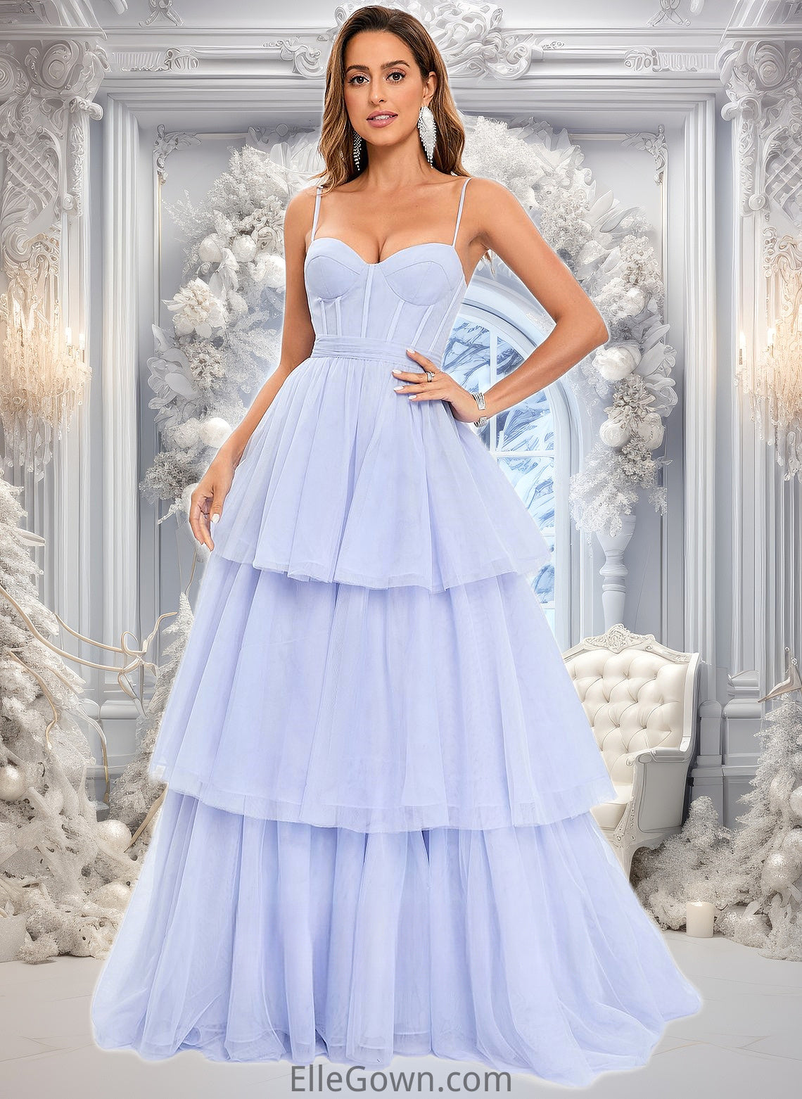 Akira Ball-Gown/Princess Sweetheart Sweep Train Tulle Prom Dresses With Bow DEP0025843