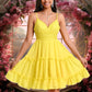 Presley A-line V-Neck Short Chiffon Homecoming Dress With Ruffle Sequins DEP0025700