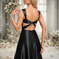 Alisson A-line V-Neck Floor-Length Stretch Satin Prom Dresses With Bow DEP0025882