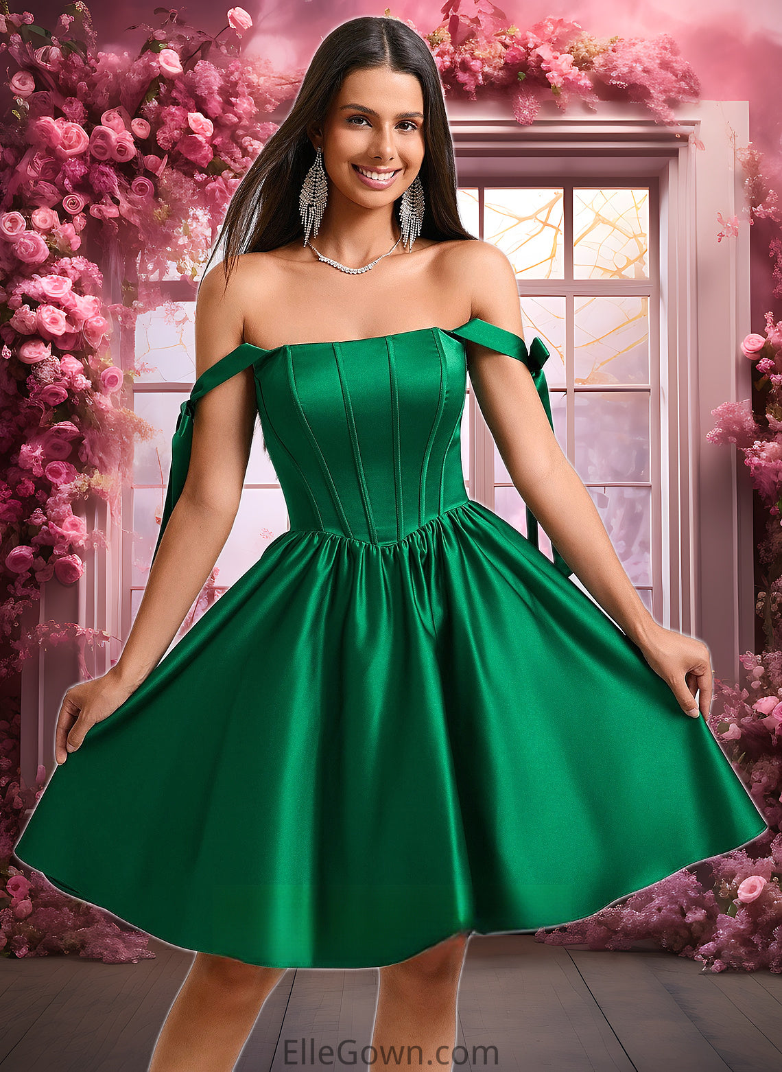 Eliana Ball-Gown/Princess Straight Short Satin Homecoming Dress With Bow DEP0025645