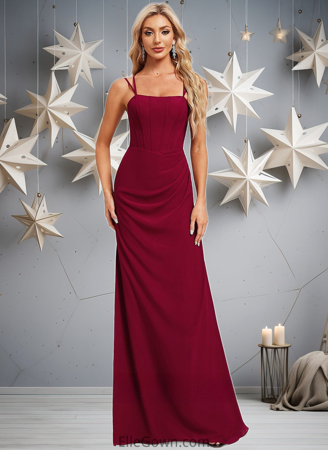 Sahna Trumpet/Mermaid Square Floor-Length Chiffon Bridesmaid Dress DEP0025826