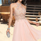 Hortensia A-line Halter Knee-Length Chiffon Homecoming Dress With Beading DEP0020541