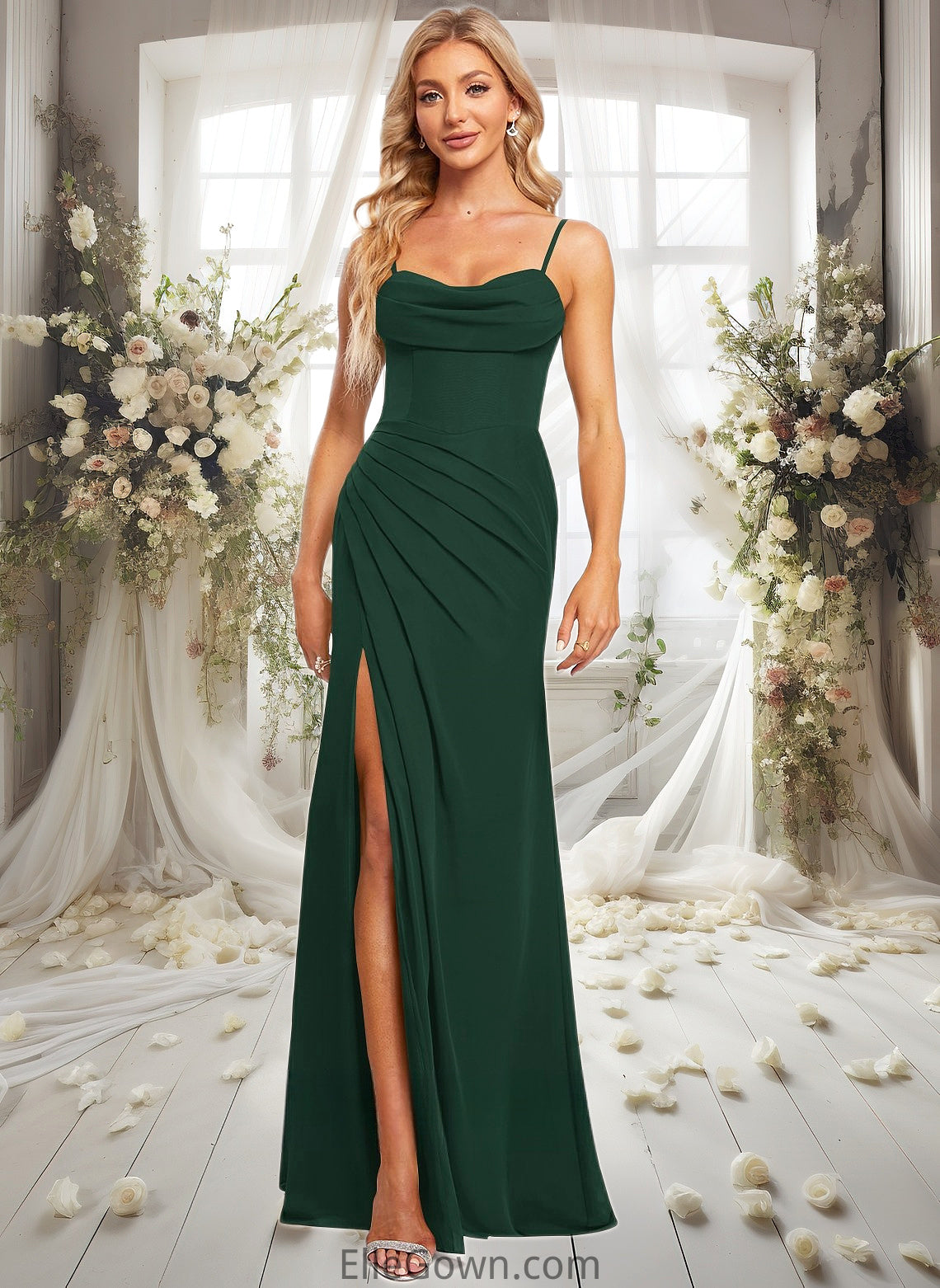 Adelyn Trumpet/Mermaid Cowl Floor-Length Chiffon Prom Dresses With Ruffle DEP0025874