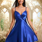 Keely A-line V-Neck Short Stretch Satin Homecoming Dress With Pleated DEP0025705