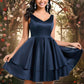 Araceli A-line V-Neck Short Satin Homecoming Dress DEP0025691