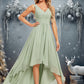 Sydney A-line V-Neck Asymmetrical Chiffon Bridesmaid Dress DEP0025809