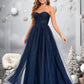 Amiyah Ball-Gown/Princess Sweetheart Sweep Train Tulle Prom Dresses With Beading Sequins DEP0025848