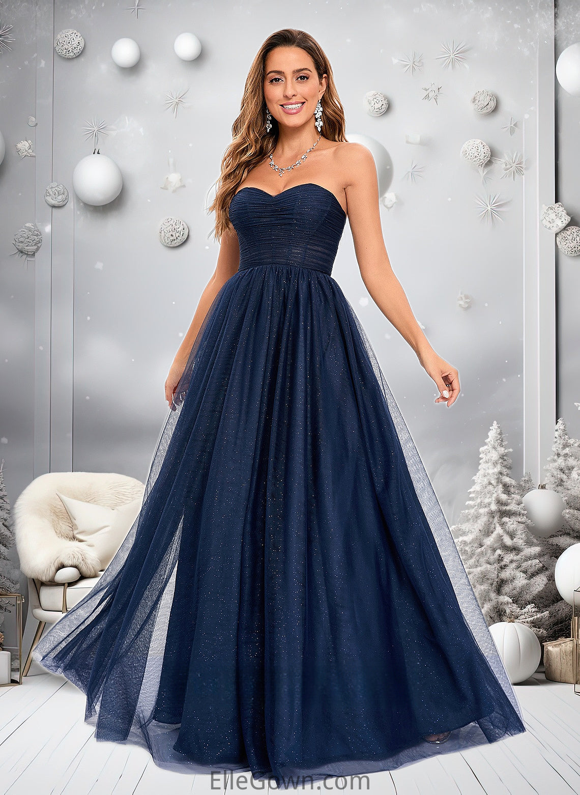 Amiyah Ball-Gown/Princess Sweetheart Sweep Train Tulle Prom Dresses With Beading Sequins DEP0025848