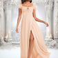 Lucille A-line Square Floor-Length Chiffon Prom Dresses With Ruffle DEP0025872