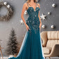 Nell Trumpet/Mermaid V-Neck Sweep Train Tulle Prom Dresses With Sequins Appliques Lace DEP0025853