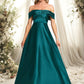 Ryleigh A-line Off the Shoulder Floor-Length Stretch Satin Prom Dresses DEP0025879