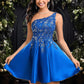 Tara A-line One Shoulder Short Satin Homecoming Dress With Appliques Lace Sequins DEP0025657