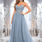 Maeve Ball-Gown/Princess V-Neck Floor-Length Tulle Prom Dresses With Sequins Appliques Lace DEP0025837