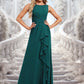 Amaya A-line Scoop Floor-Length Chiffon Bridesmaid Dress With Ruffle DEP0025814