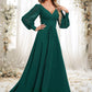 Alannah A-line V-Neck Floor-Length Chiffon Bridesmaid Dress DEP0025816