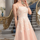 Helga A-line Square Knee-Length Tulle Homecoming Dress With Beading DEP0020543