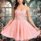 Dania Ball-Gown/Princess Scoop Short Tulle Lace Homecoming Dress With Ruffle DEP0025676