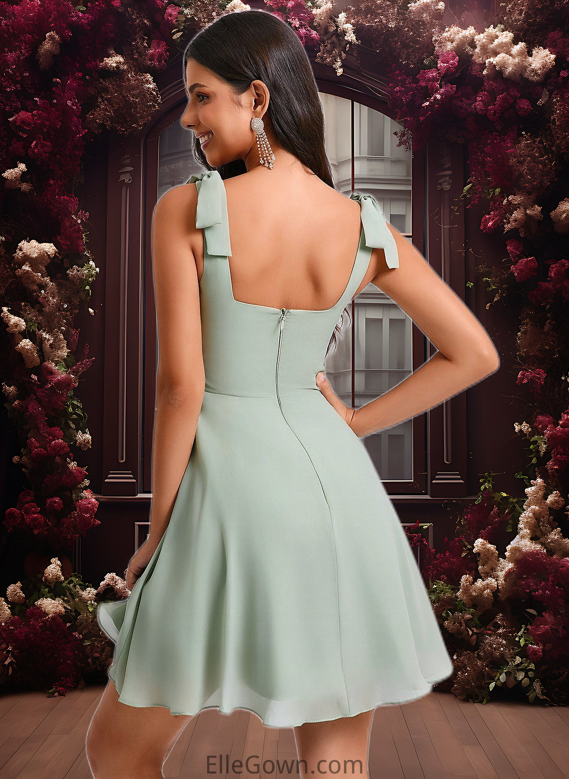 Paulina A-line Square Short Chiffon Homecoming Dress With Bow DEP0025655