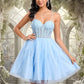 Janelle Ball-Gown/Princess Sweetheart Short Lace Tulle Homecoming Dress With Ruffle DEP0025707